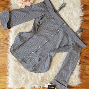 Off the Shoulder Pinstripe Blouse